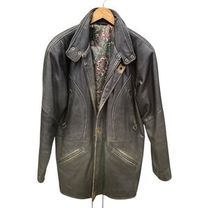 Echtes Leder Leather Jacket Vintage 90s Biker Bomber Fits XL Long Moto Grunge